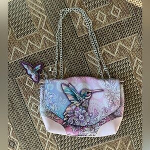 AY GUEY Purple Hummingbird Shoulder Bag Purse *LIKE NEW*